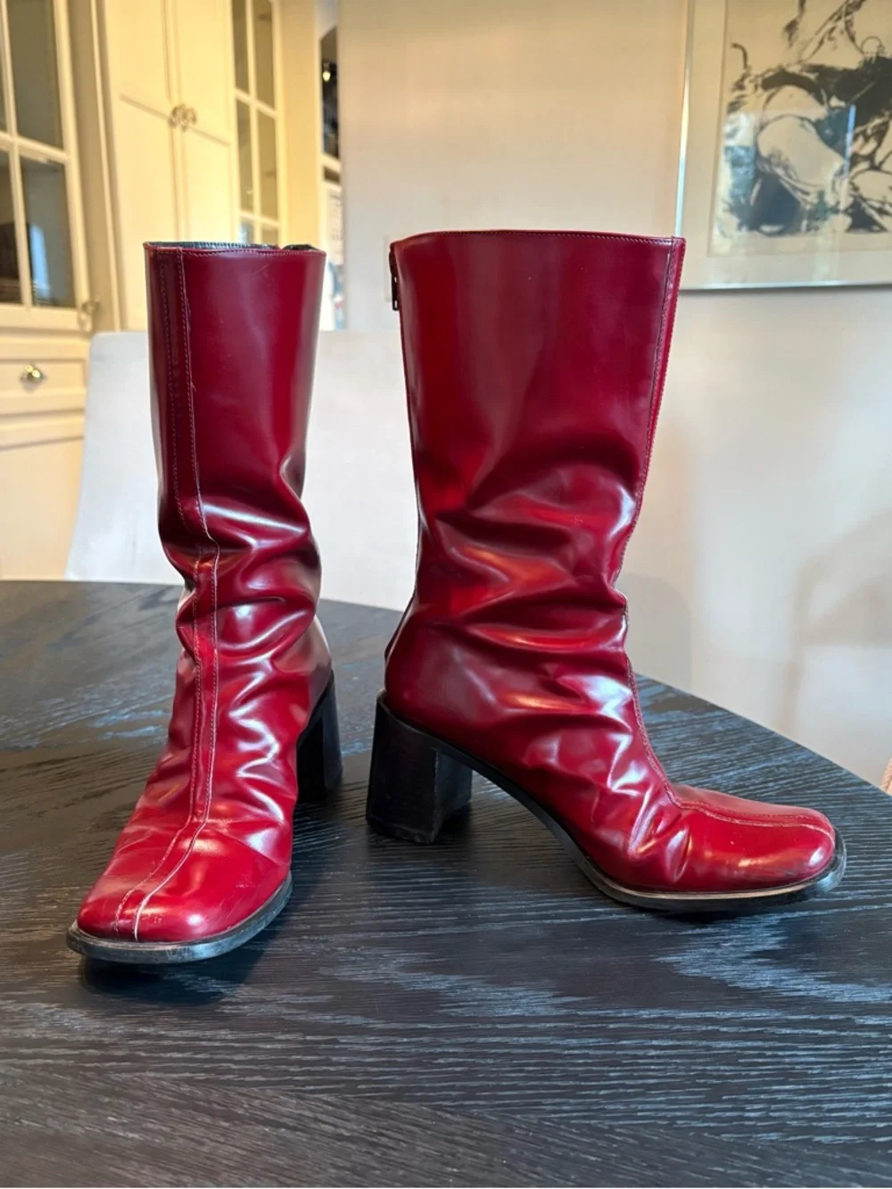 COACH Virginia J021 Burgundy Leather Square Toe Boots Made in Italy Size 6B - Picture 3 of 15